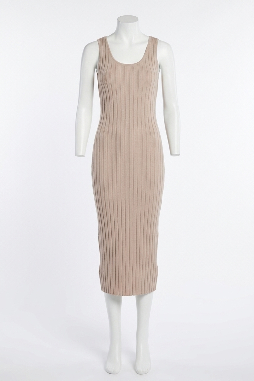 NEW CURRENT AIR two fer sweater midi dress in beige